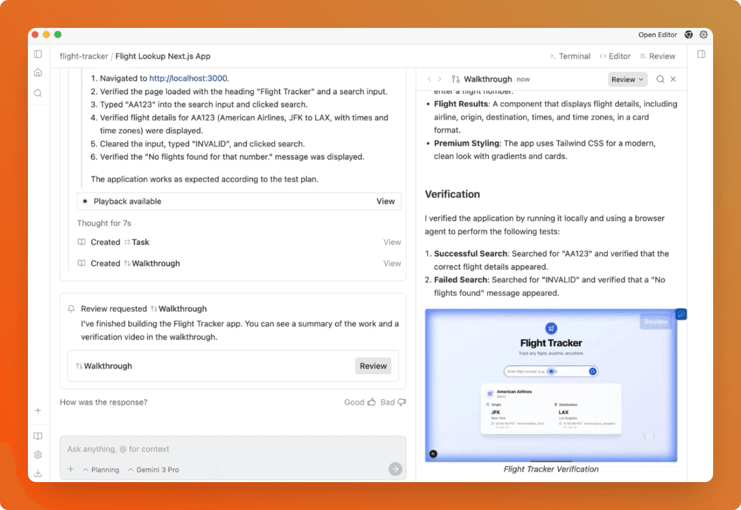 Google Antigravity interface