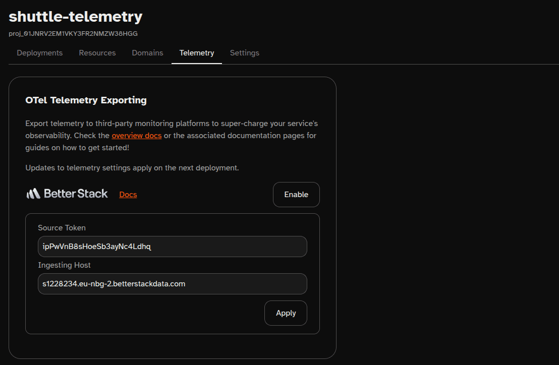 Shuttle Telemetry Enable